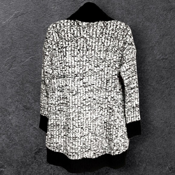 GUESS Black White Textured Open Front Cardigan Sweater Women Size Medium - Picture 2 of 7